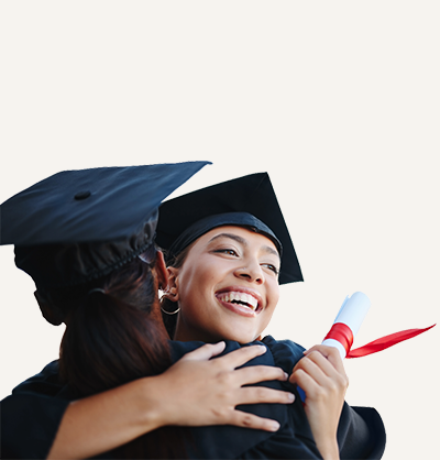 Graduate hugging family member with diploma