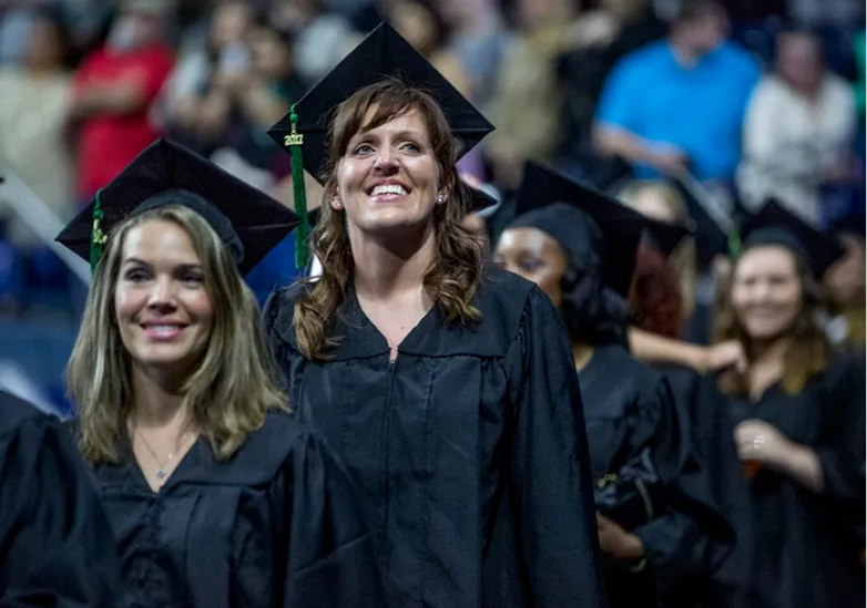 Community college graduates celebrating at ceremony