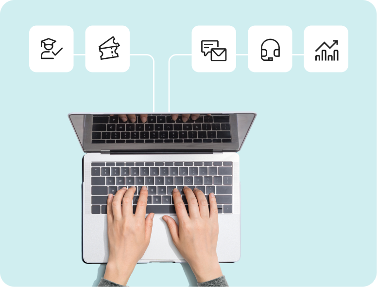 Team using administrative tools on laptop